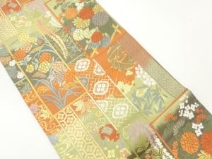 唐織短冊に花模様織出し袋帯